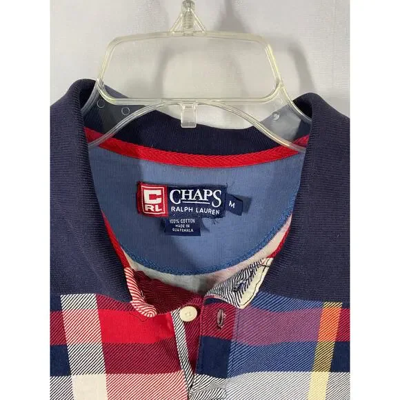 Chaps Ralph Lauren Vintage 1990s Plaid Polo Shirt Medium - Picture 3 of 8